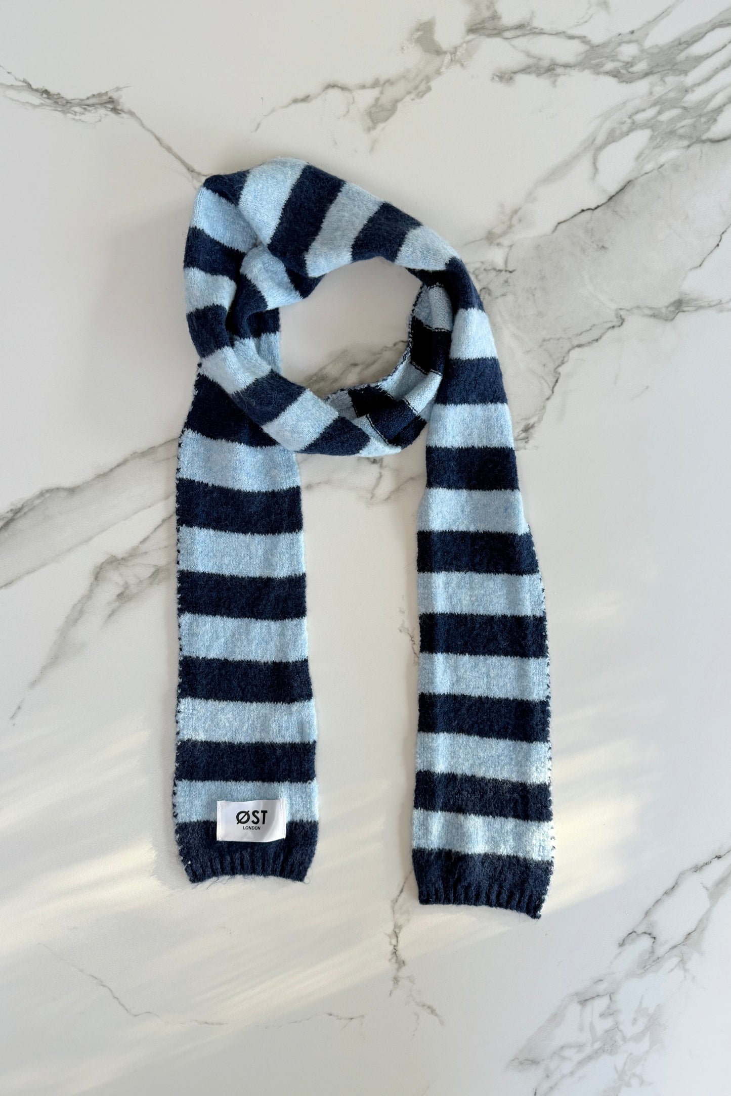 Gunhild Long Striped Scarf -Navy/Blue