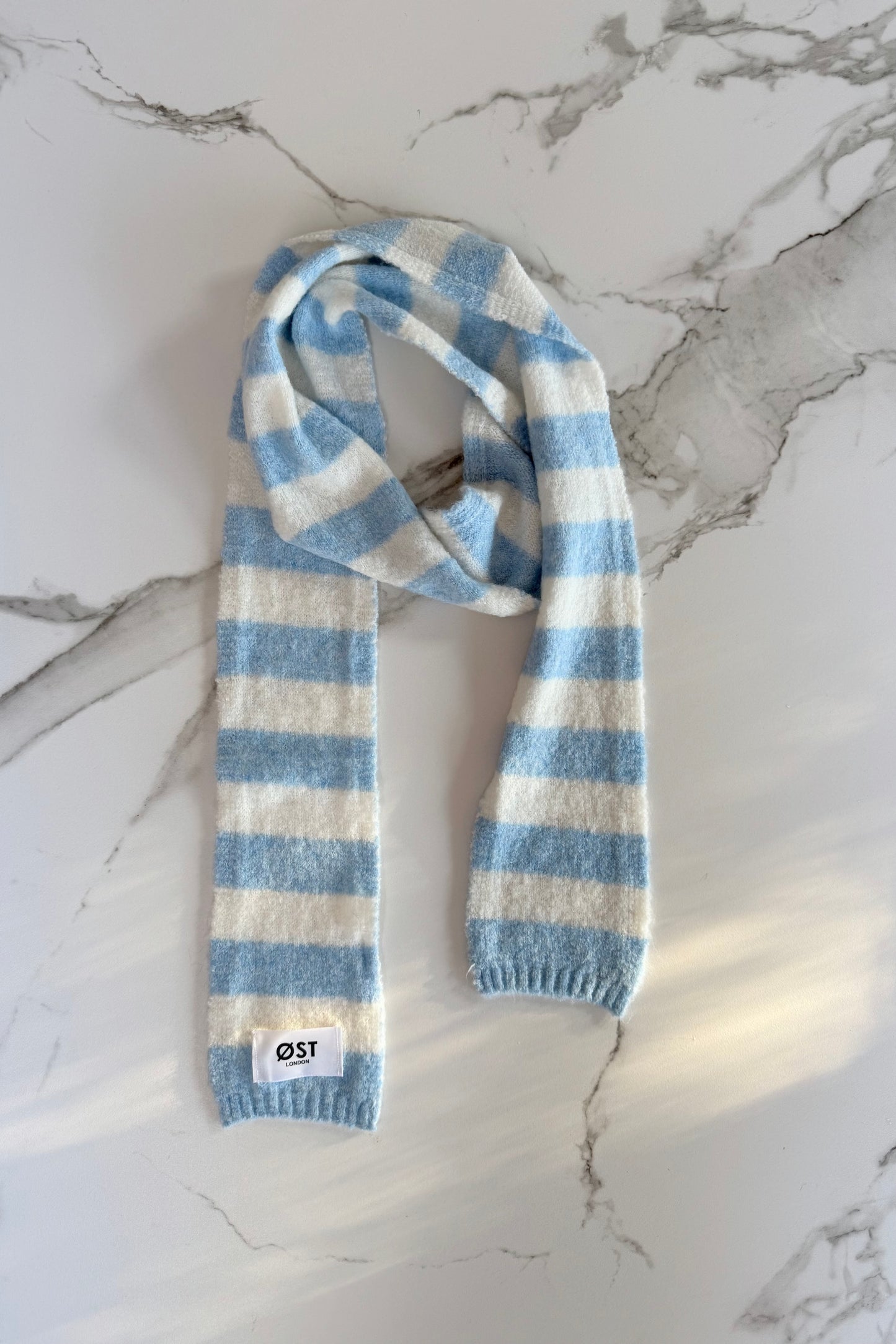 Gunhild Skinny Scarf -Blue/White - Øst London