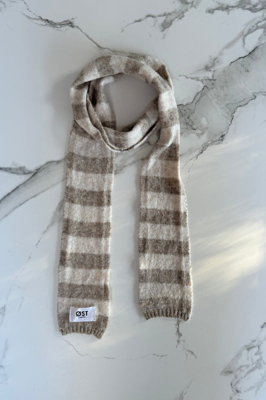 Gunhild Long Striped Scarf -Taupe/Cream