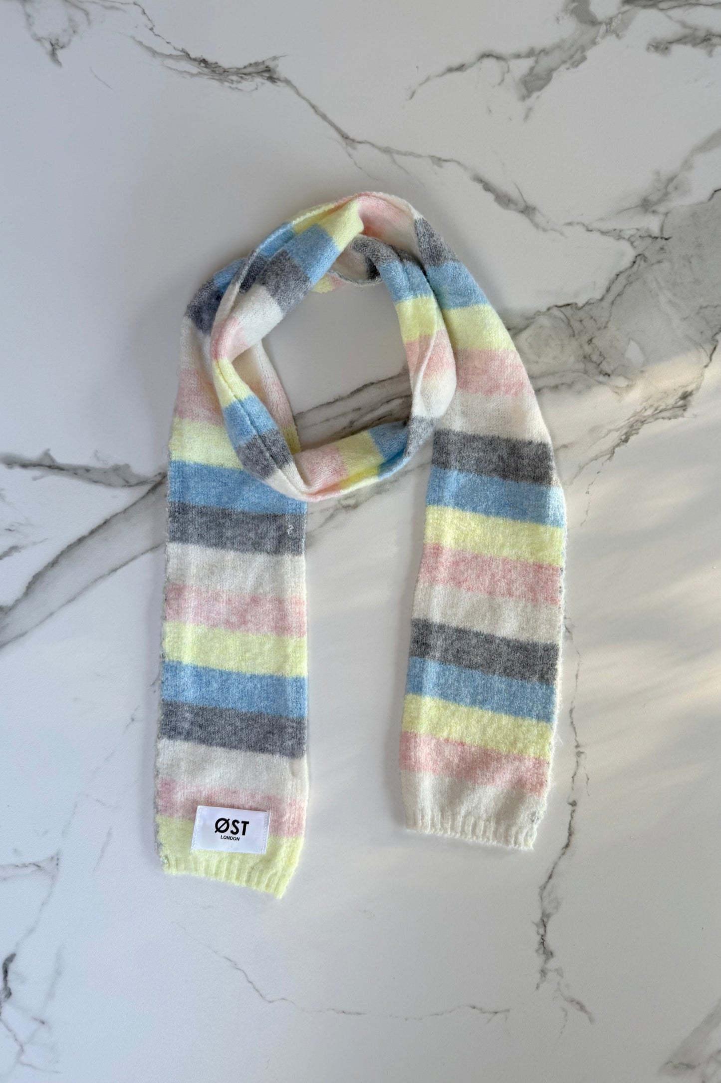 Gunhild Long Striped Scarf -Pink/Yellow/Blue