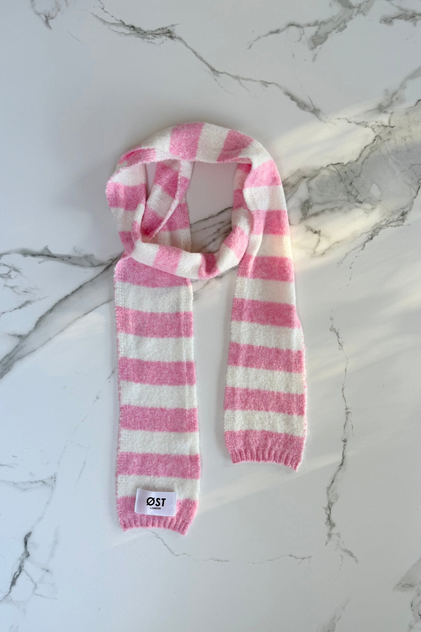 Gunhild Skinny Scarf -Pink/White - Øst London