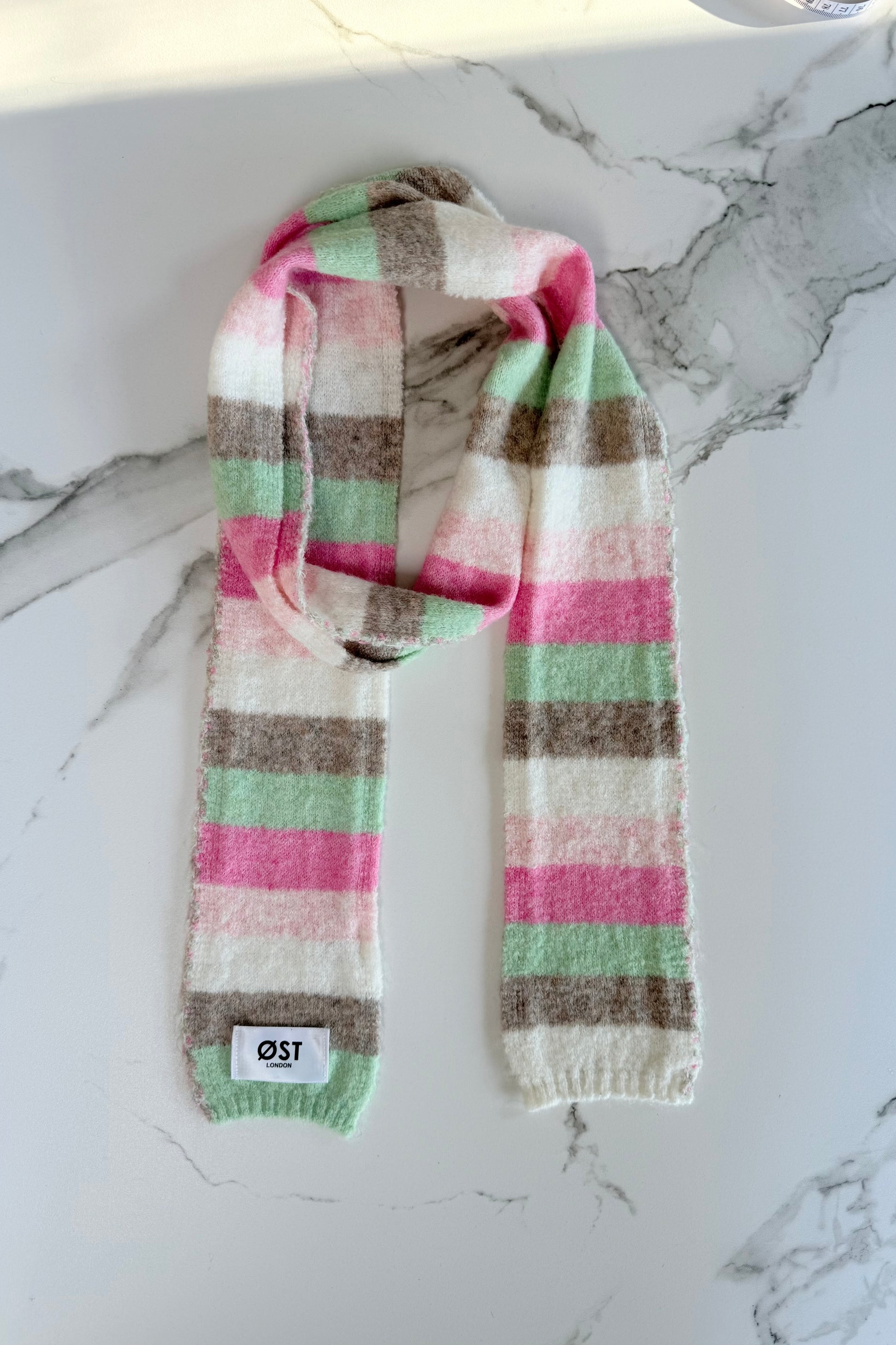 Gunhild Long Striped Scarf -Pink/Green/Taupe - Øst London