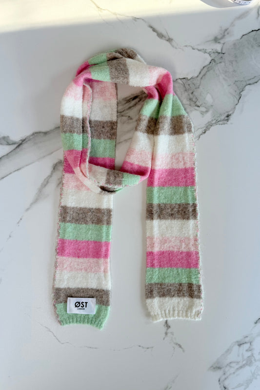 Gunhild Long Striped Scarf -Pink/Green/Taupe - Øst London
