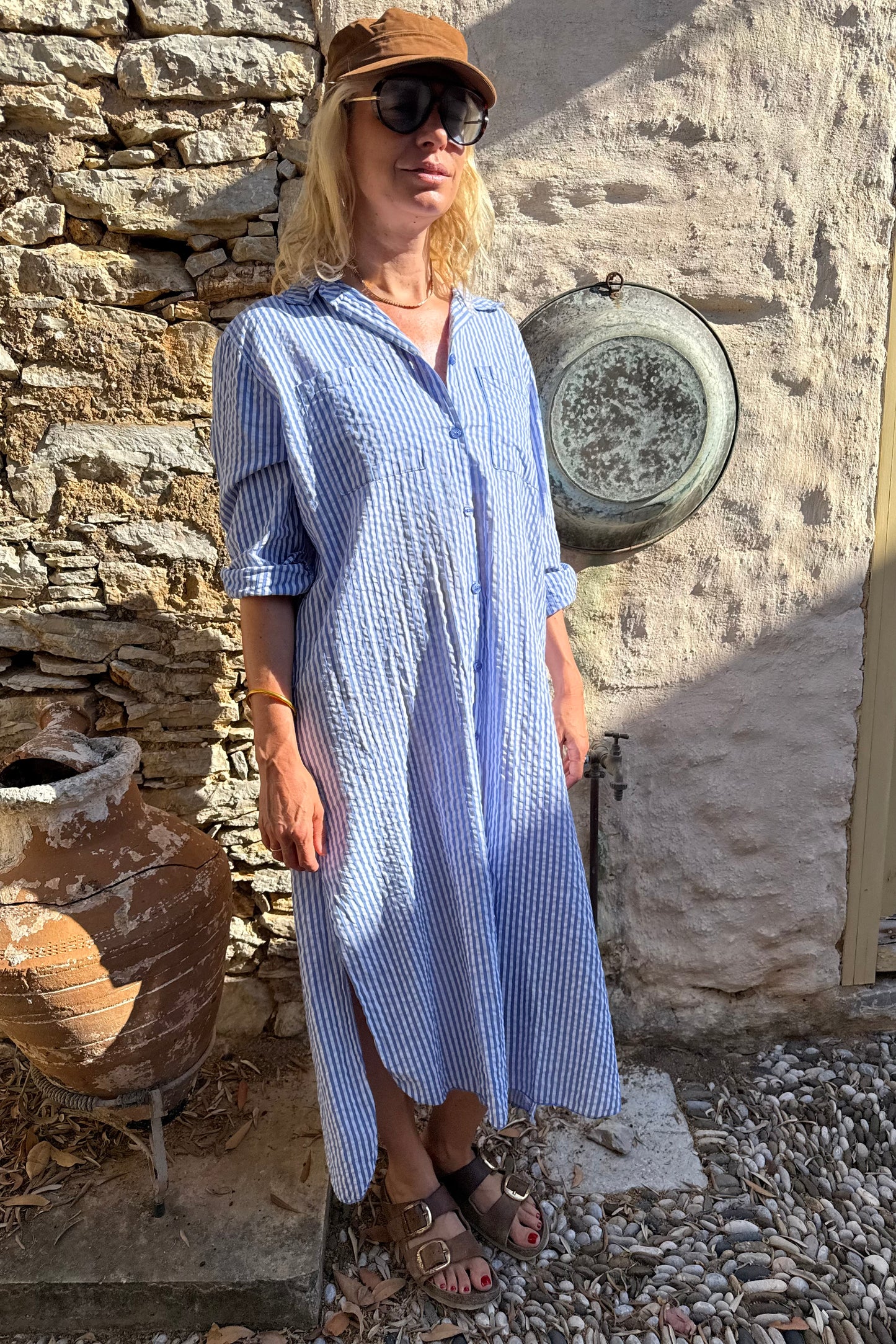 Helene Striped Shirt Dress -Blue - Øst London
