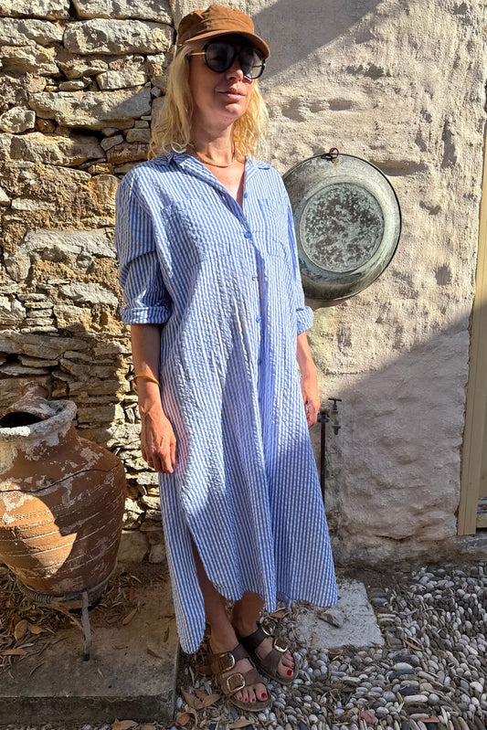 Helene Striped Shirt Dress -Blue