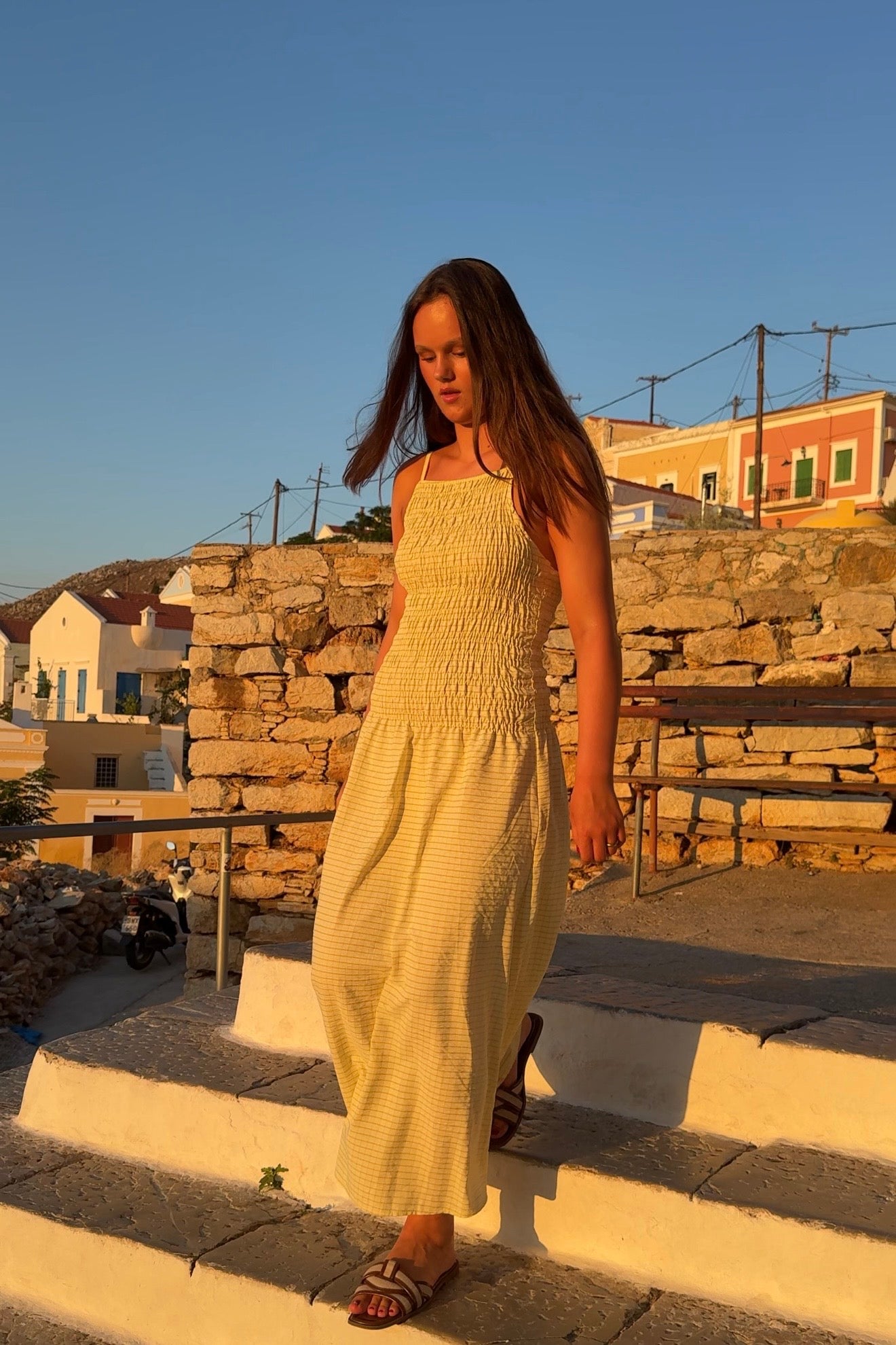 Leonora Smocked Strap Dress -Lemon