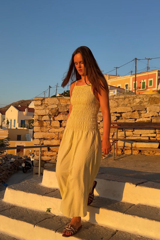 Leonora Smocked Strap Dress -Lemon - Øst London