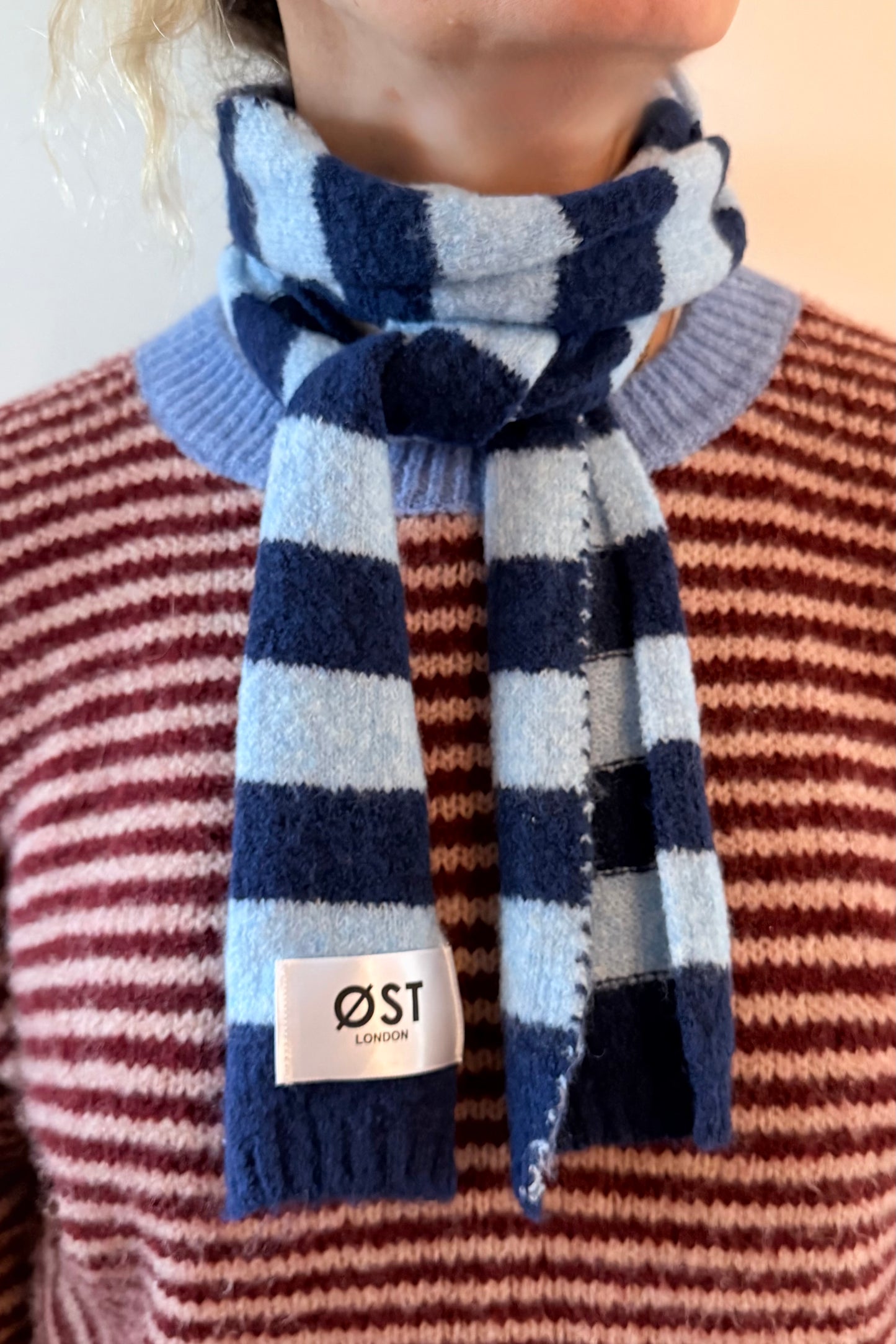 Gunhild Long Striped Scarf -Navy/Blue