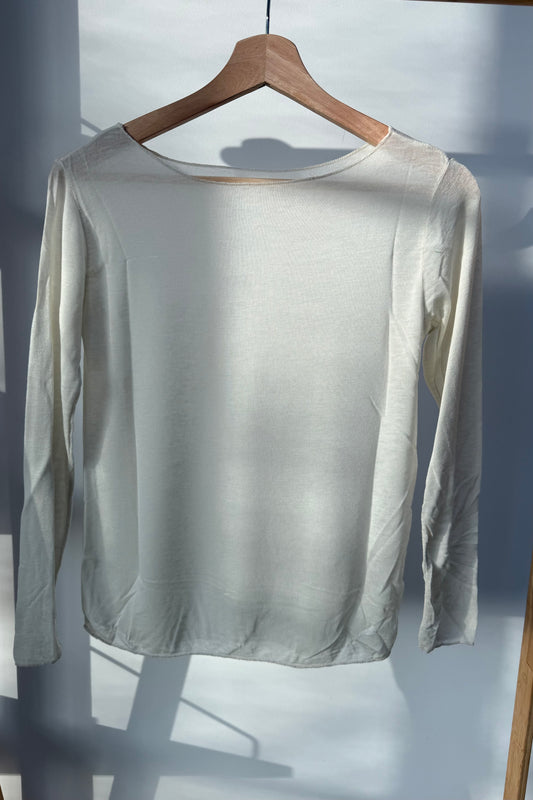 Sandra Cashmere Base Layer Wide Neck Top -White - Øst London