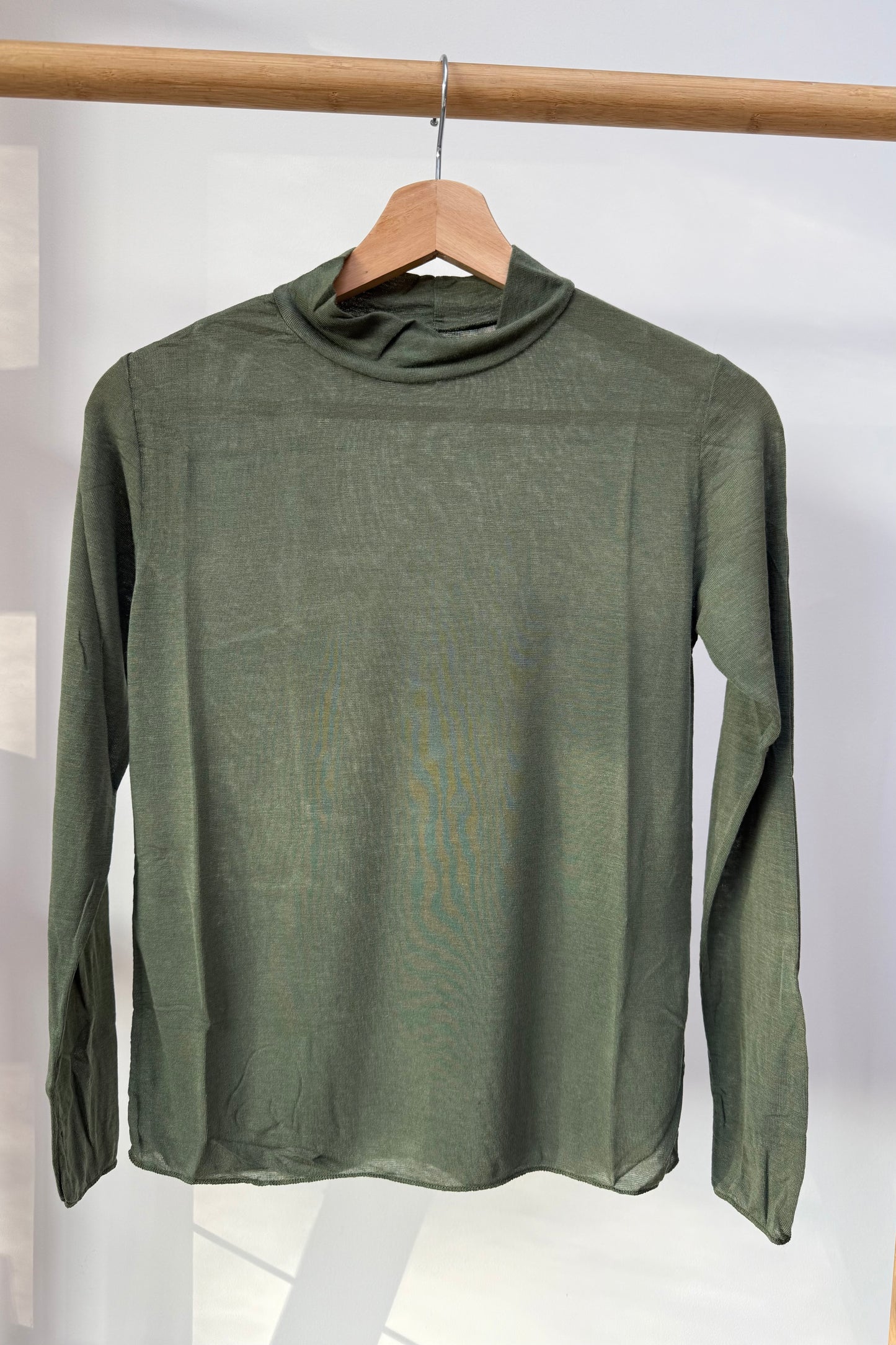 Mille Cashmere Base layer Mock Neck Top -Khaki