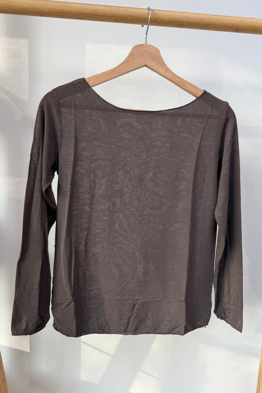 Sandra Cashmere Base Layer Wide Neck Top -Brown - Øst London