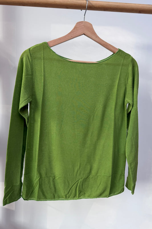 Sandra Cashmere Base Layer Wide Neck Top -Green - Øst London