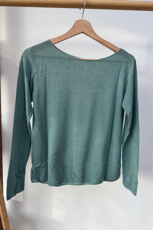 Sandra Cashmere Base Layer Wide Neck Top -Teal - Øst London