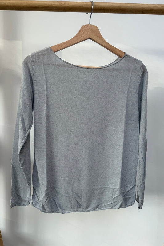 Sandra Cashmere Base Layer Wide Neck Top -Grey