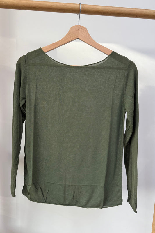 Sandra Cashmere Base Layer Wide Neck Top -Khaki - Øst London