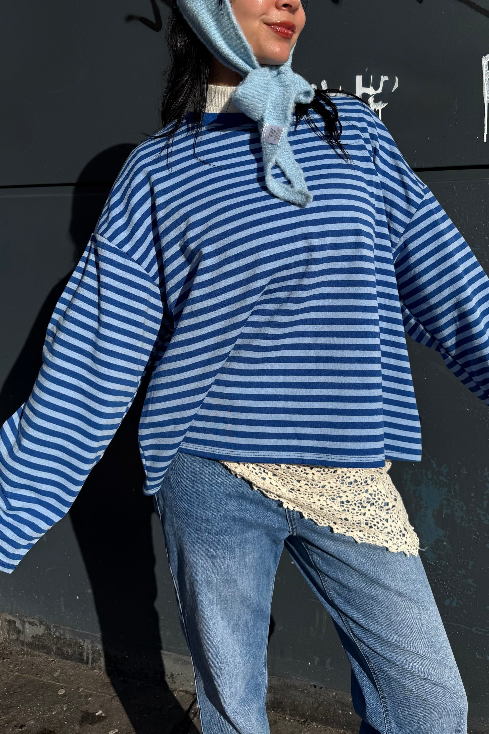 Anna Crewneck -Royal Blue/Light Blue - Øst London