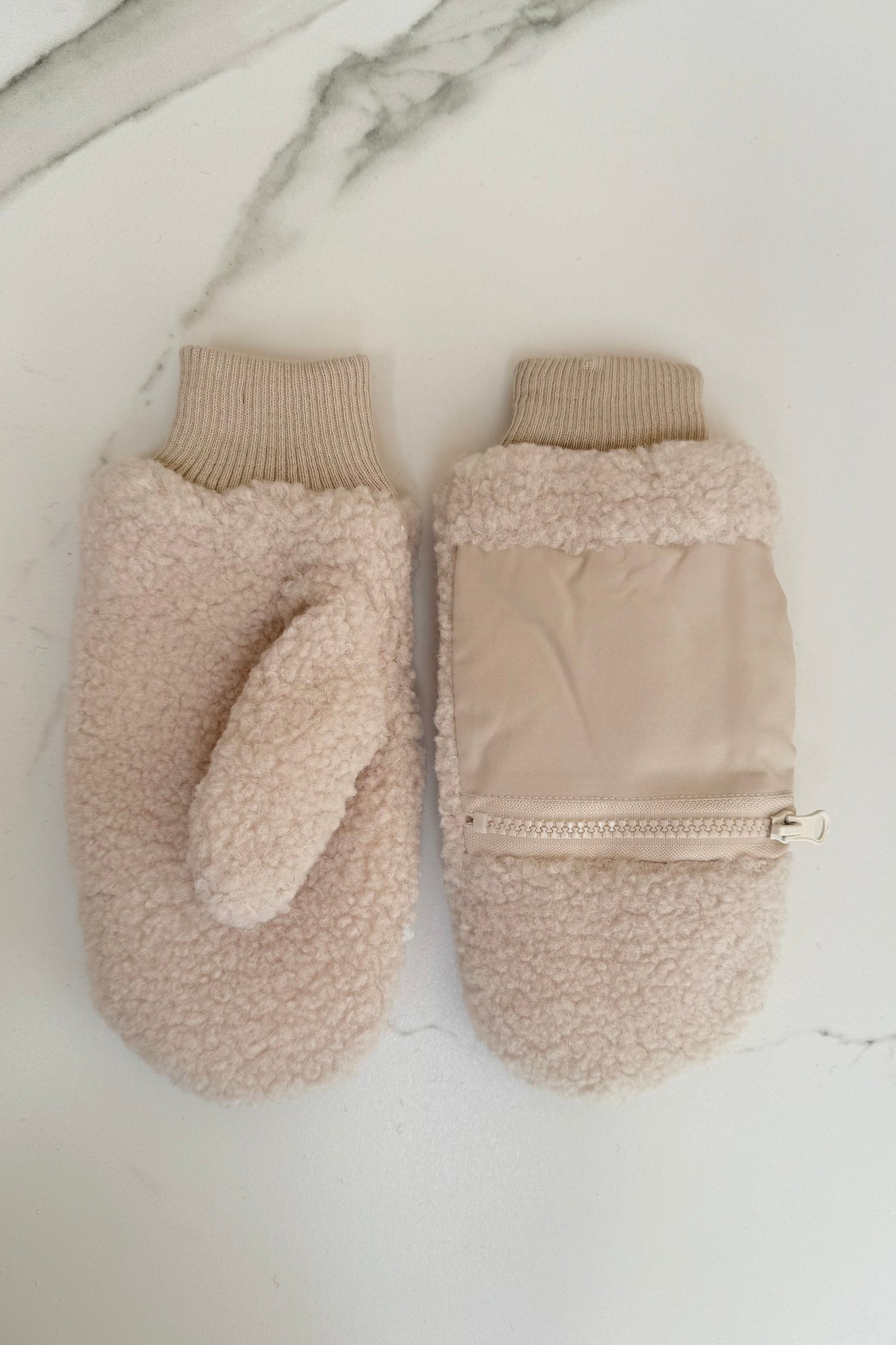 Solvej Teddy Mittens with Zip Picket -Cream