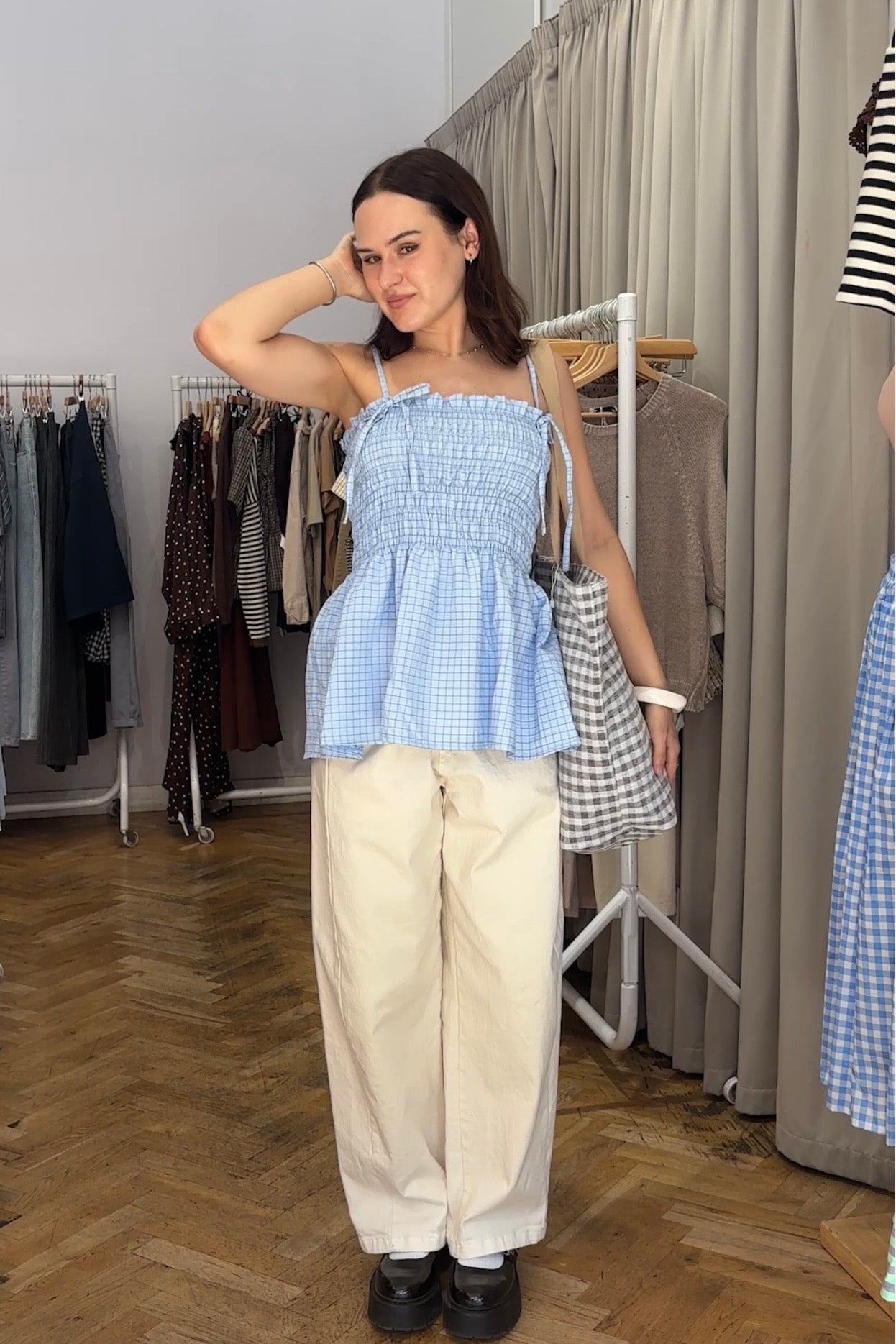 Leonora Smocked Strap Top -Blue - Øst London