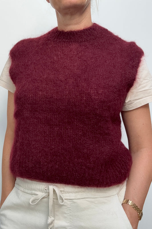 Monika Cropped Mohair Vest -Burgundy