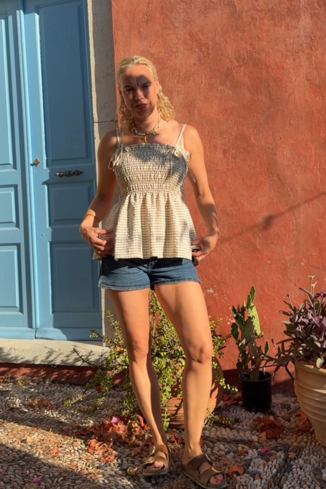 Leonora Smocked Strap Top -Cream - Øst London