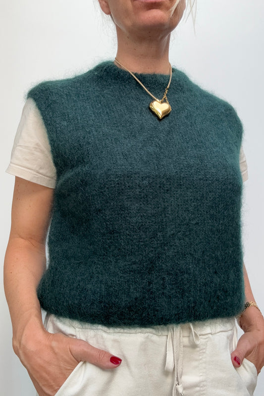 Monika Cropped Mohair Vest -Forrest Green