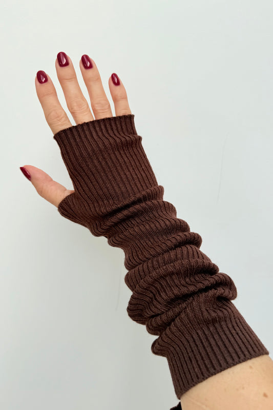 Thyra Long Chasmere Mittens -Brown