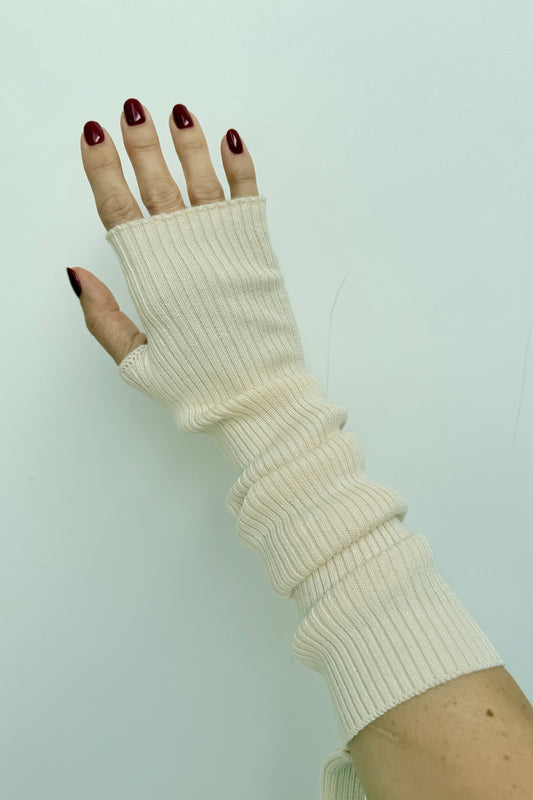 Thyra Long Chasmere Mittens-Cream