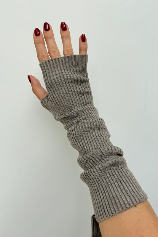 Thyra Long Chasmere Mittens -Taupe