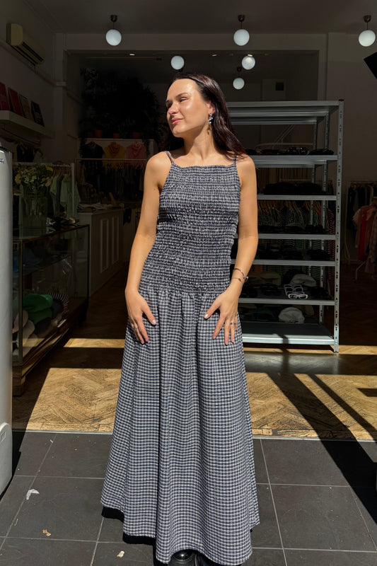 Leonora Smocked Strap Dress -Navy - Øst London