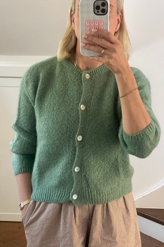 woman mohair cardigan round neck