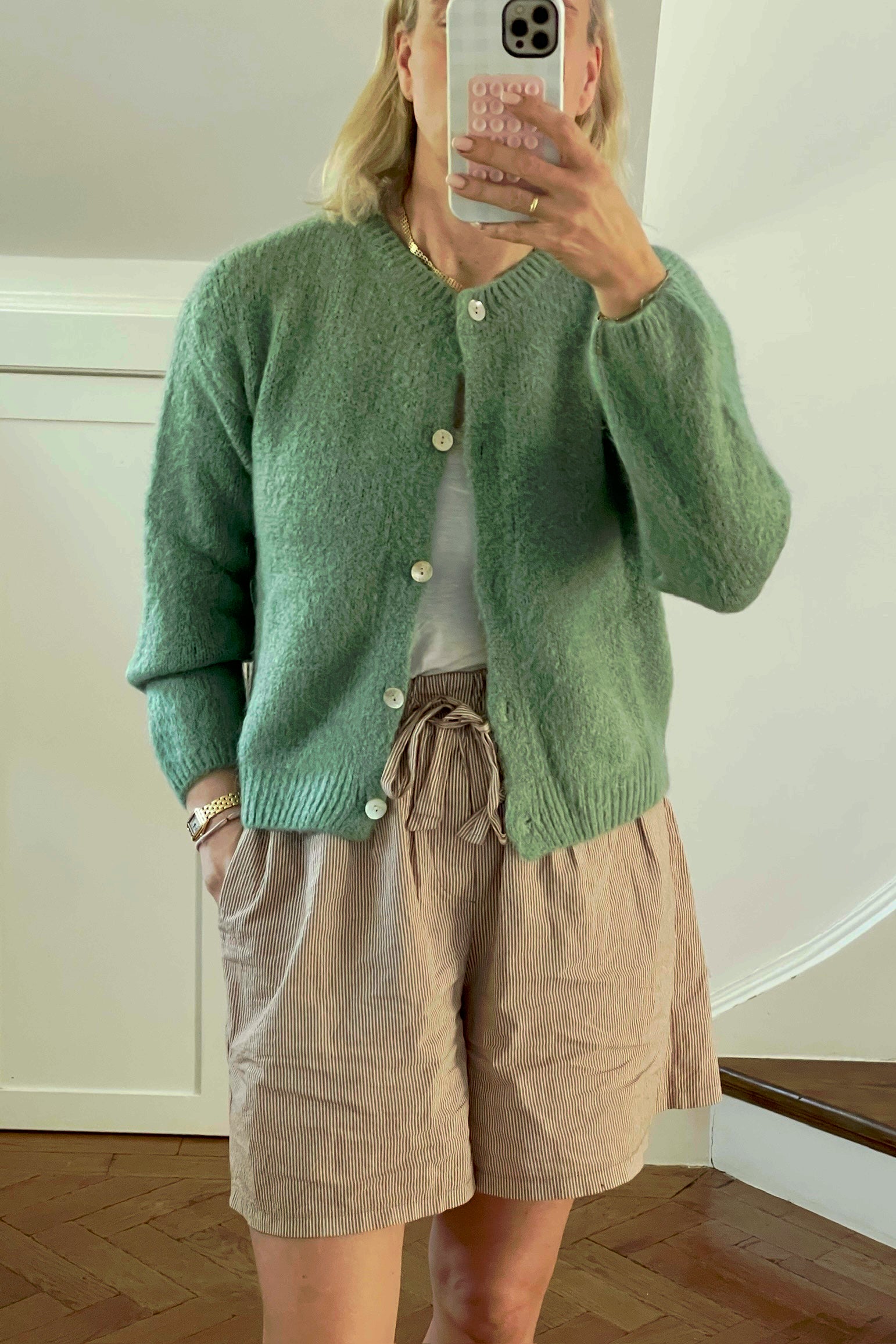 woman mohair cardigan round neck