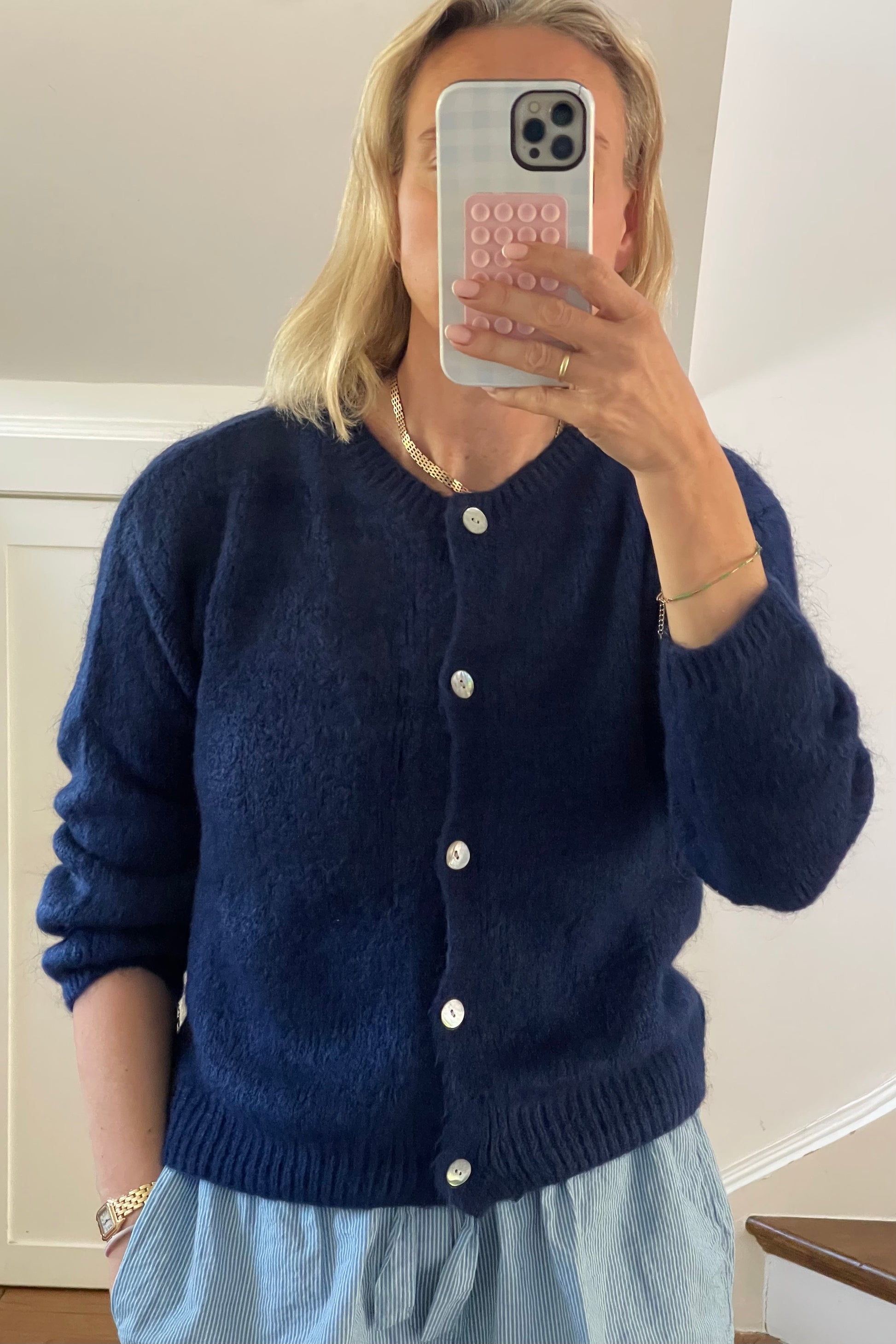 woman mohair cardigan round neck