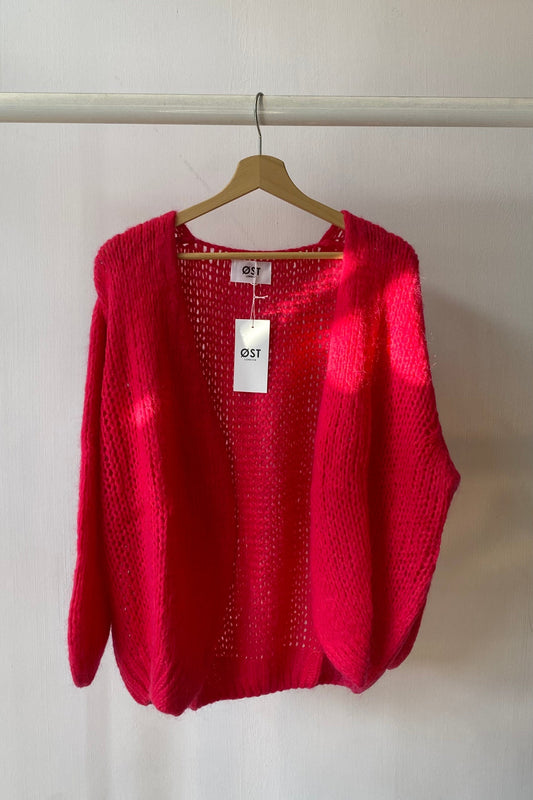 Bright red/Fushia mohair cardigan 