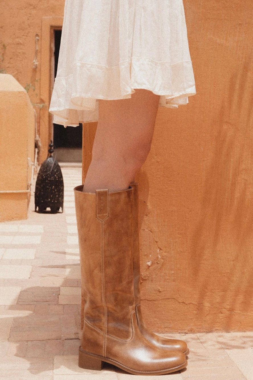 Ann Gaucho Boot in Dark Tan Escovado Leather
