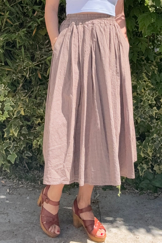 Malene Tartan Medi Skirt -Brown