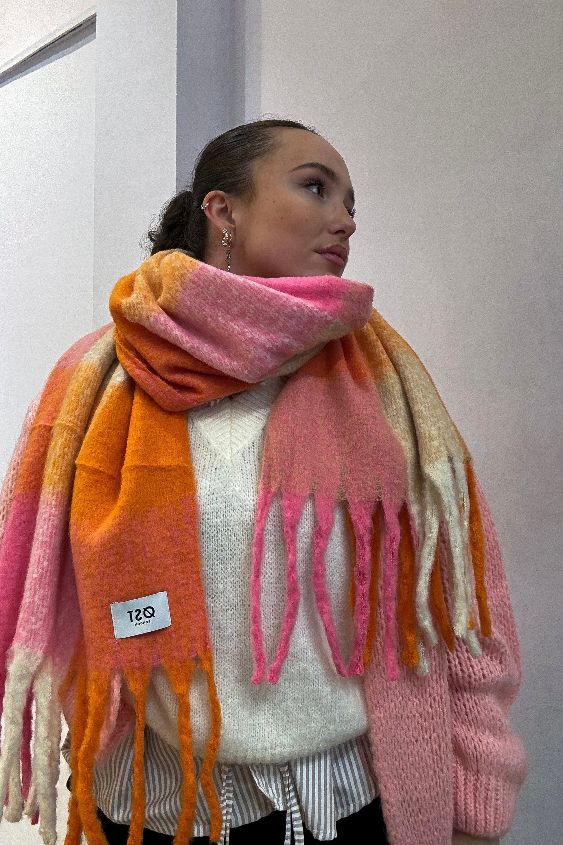 warm big winter scarf tartan colourful
