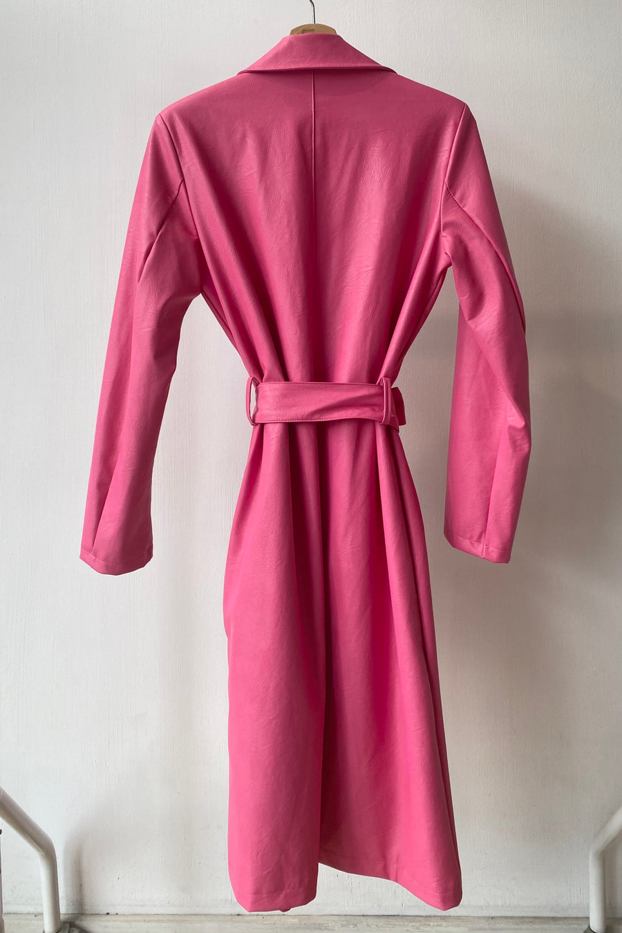 Pink Vegan Leather Trench Coat