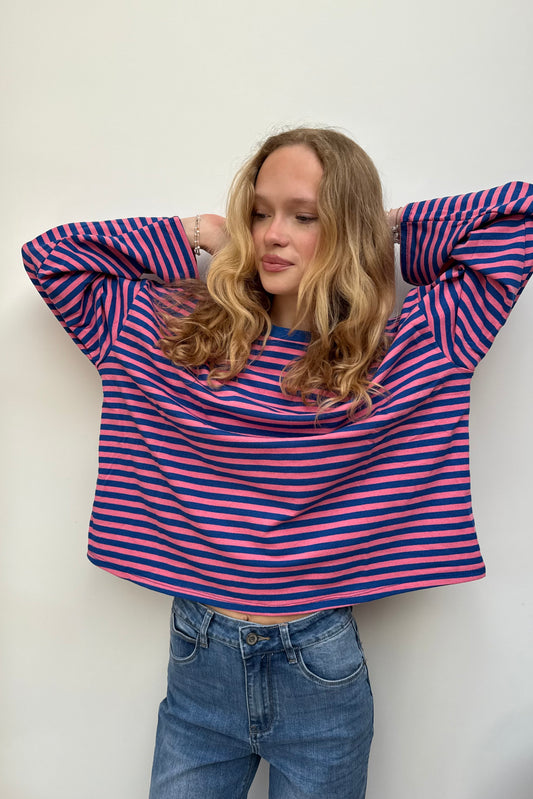 Anna Crewneck -Pink/Royal - Øst London