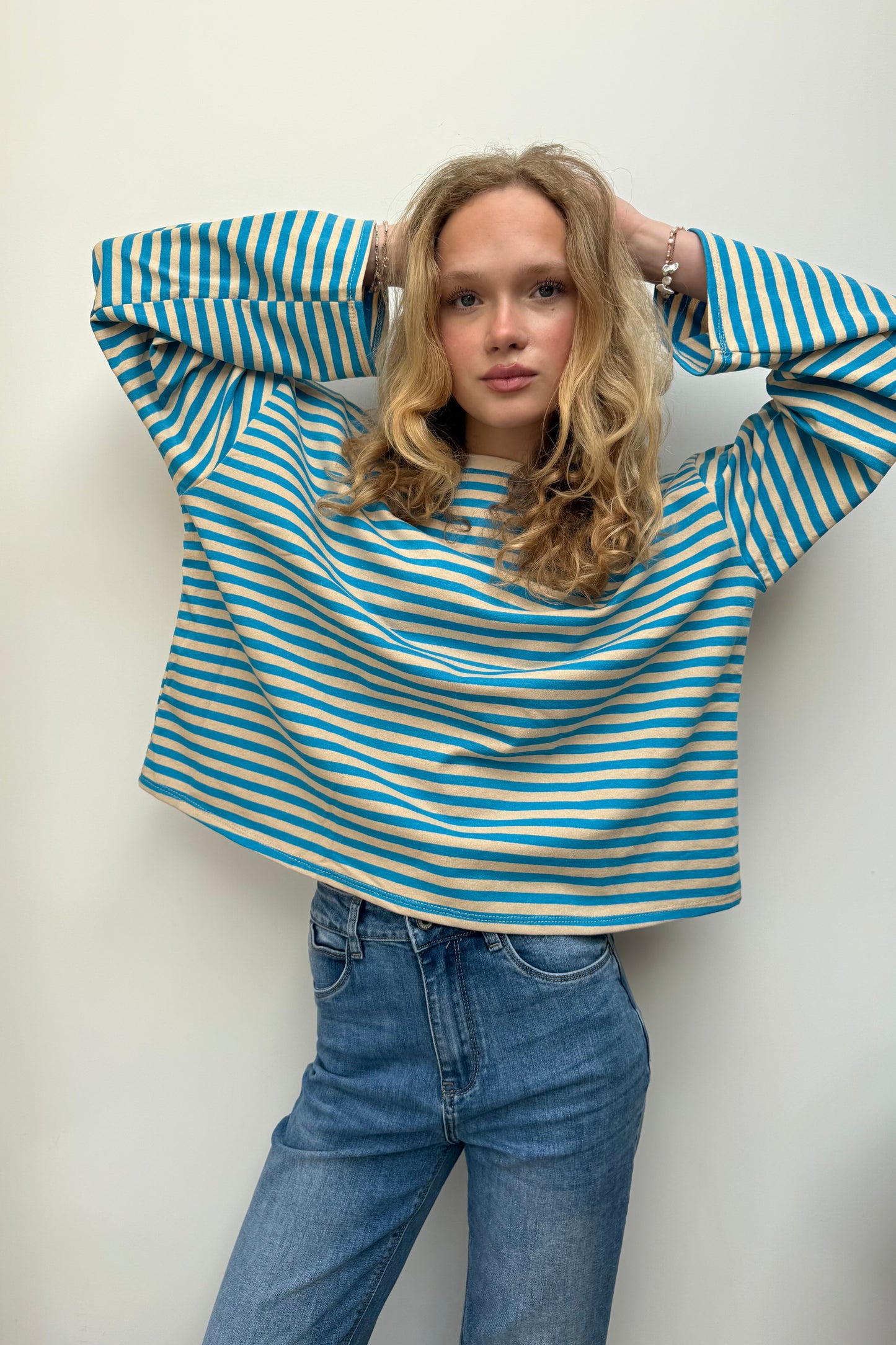 Anna Crewneck -Blue/Cream - Øst London