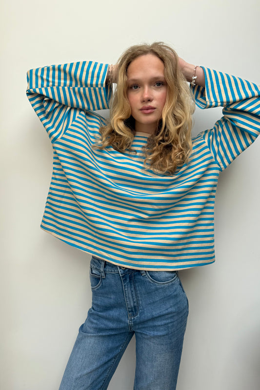 Anna Crewneck -Blue/Cream - Øst London