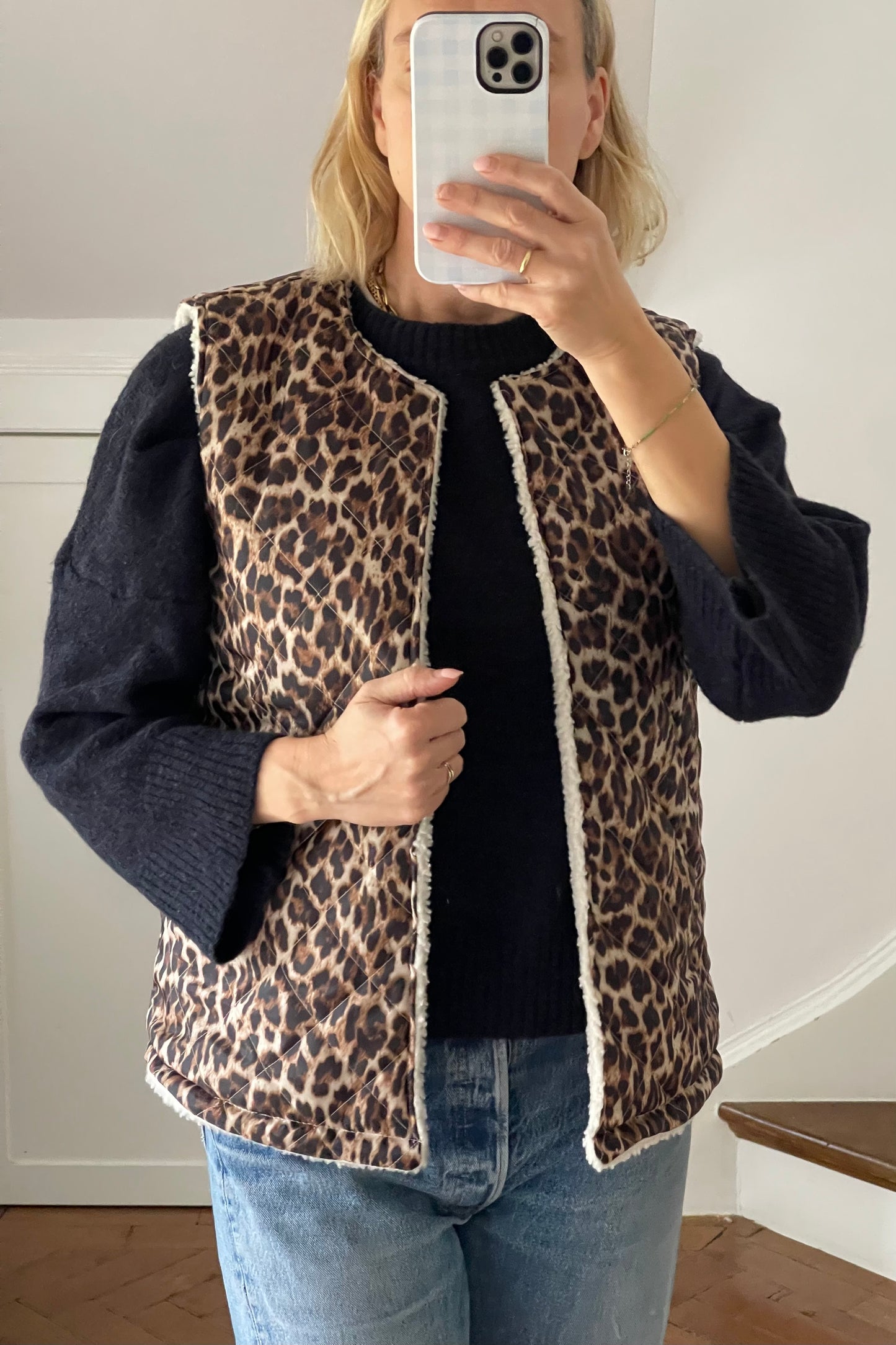 Reversible Leopard Teddy Gilet