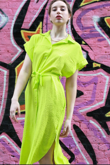 Mette Neon Green Shirt Dress