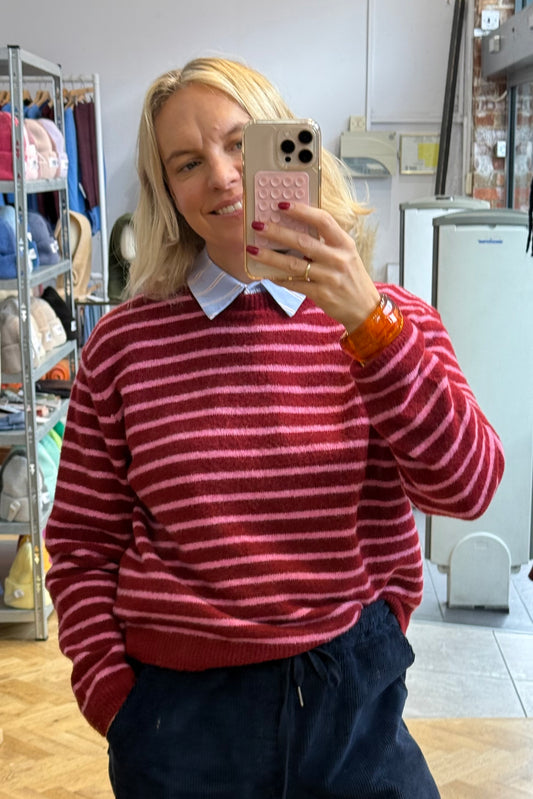 Anika Wool Jumper -Burgundy Strip