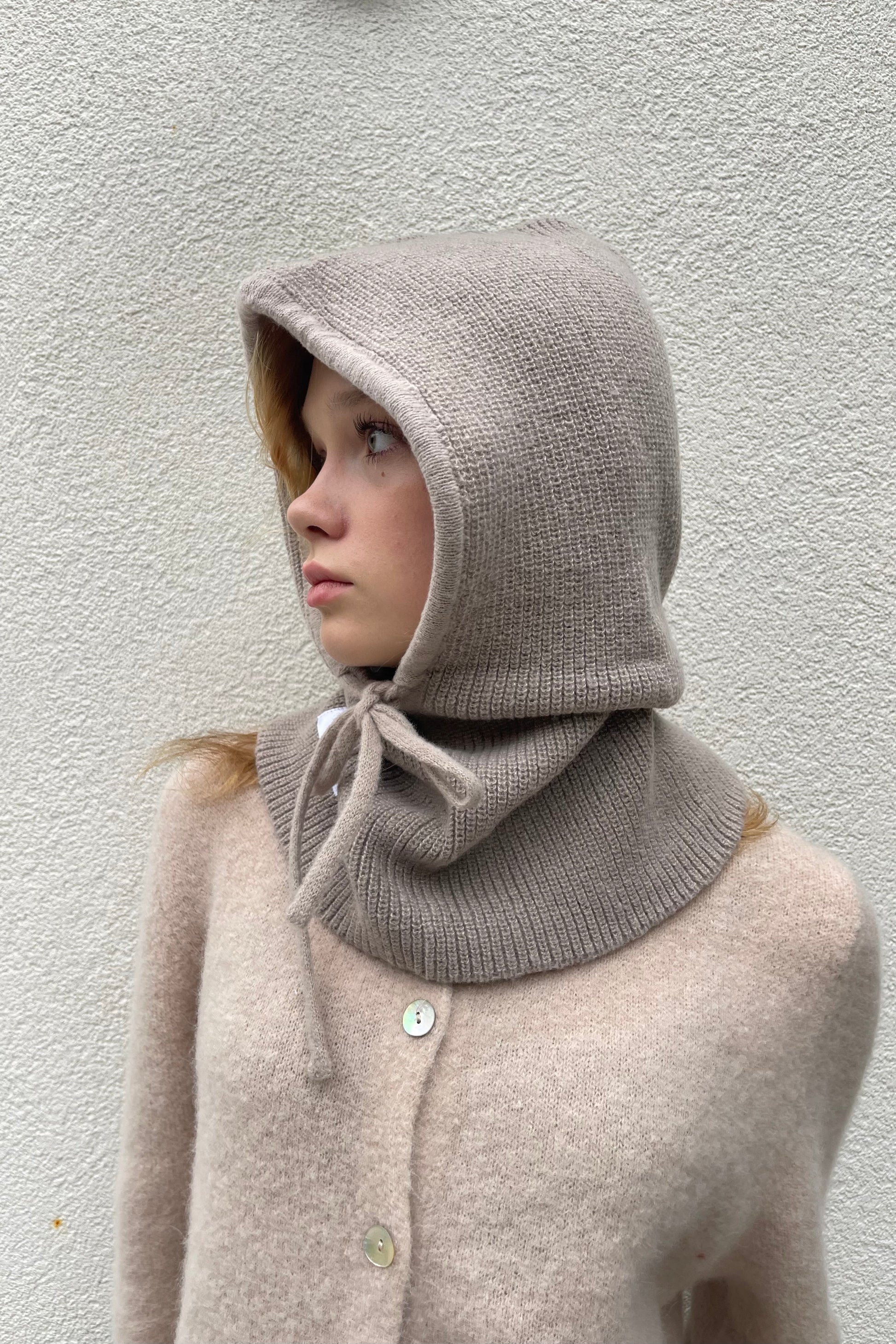 Cashmere Balaclava  hood Taupe