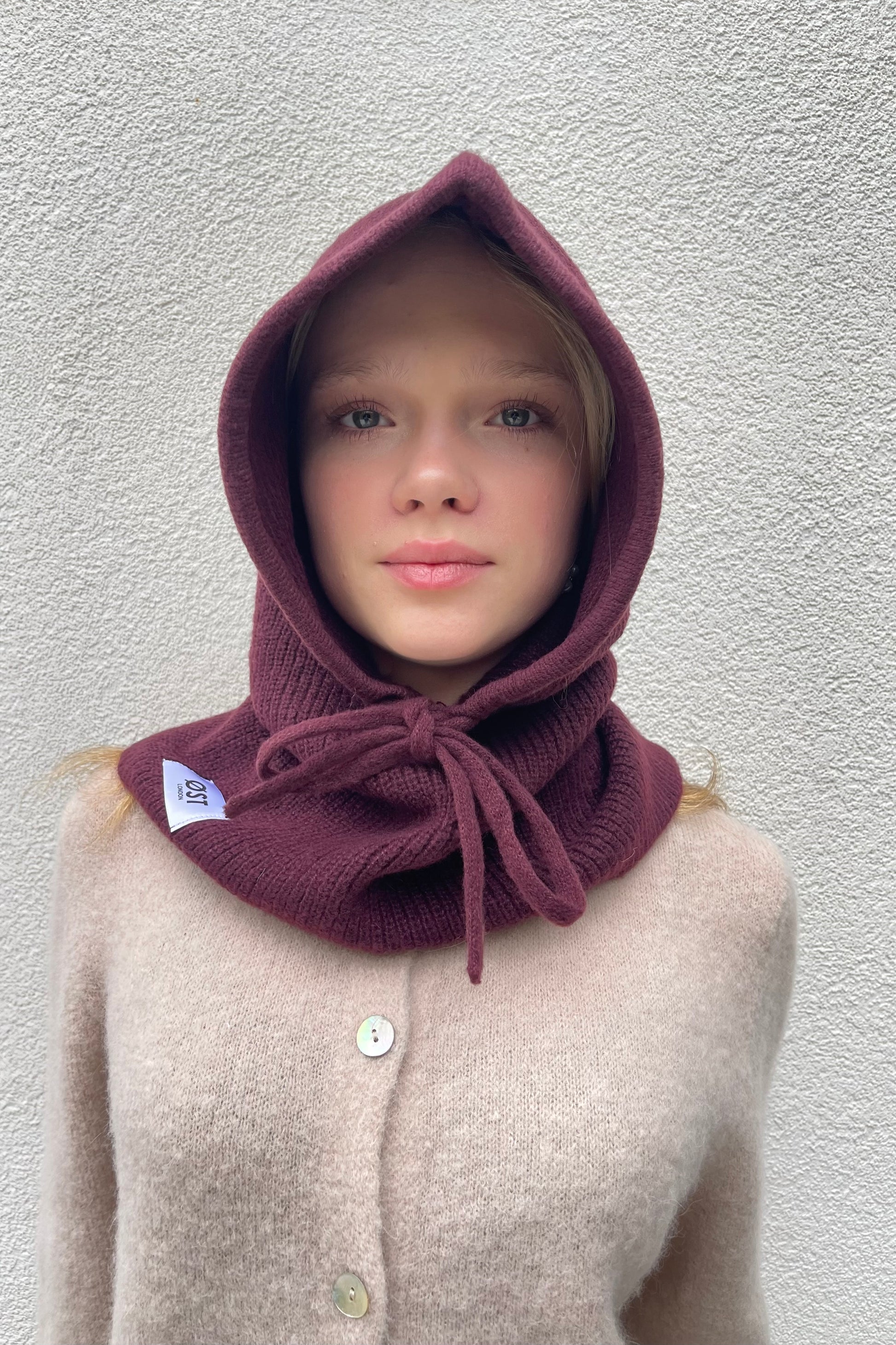 Chasmere Balaclava  hood -Burgundy 
