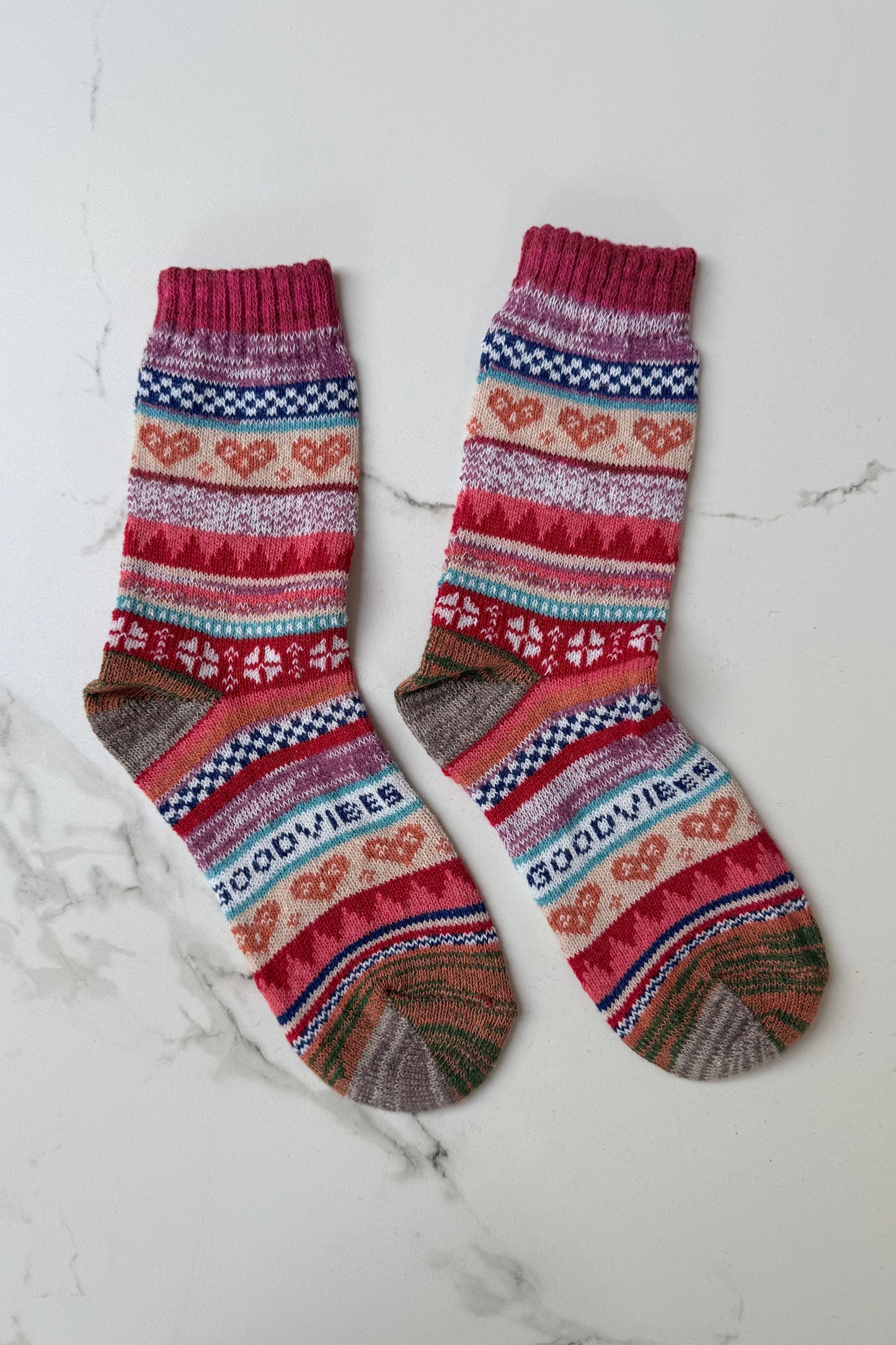 Fair Isle Wool Socks-Red