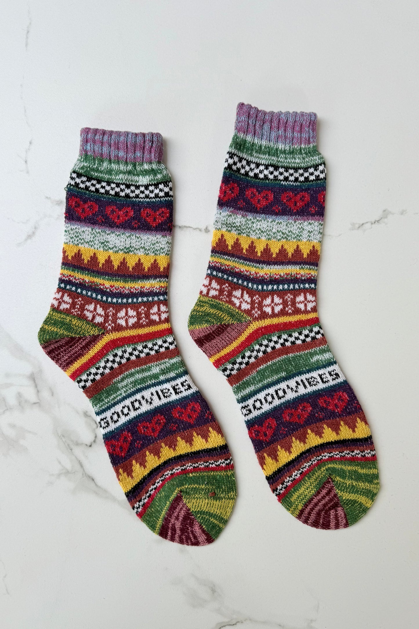 Fair Isle Wool Socks -Lilac