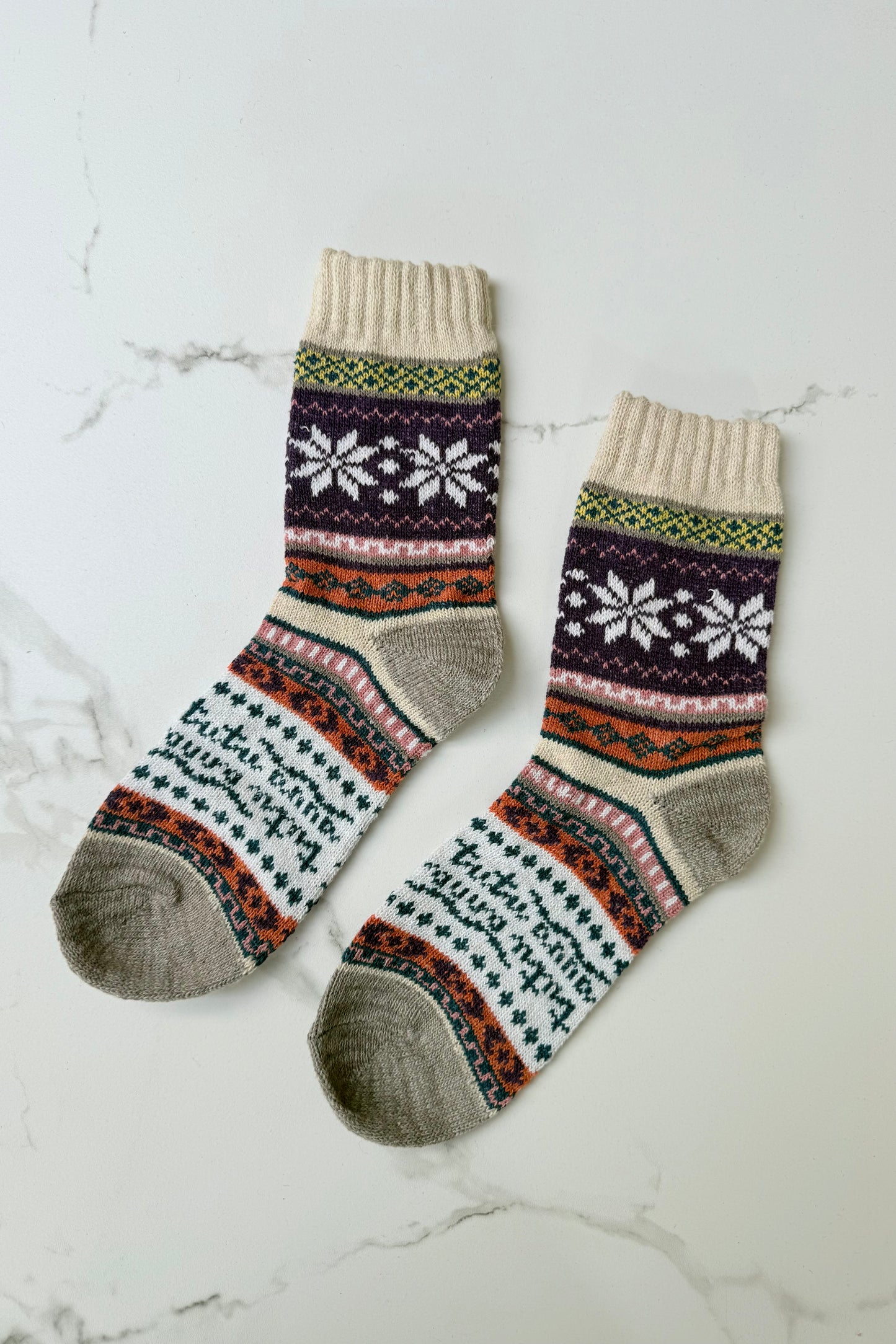 Fair Isle Wool Socks -Cream