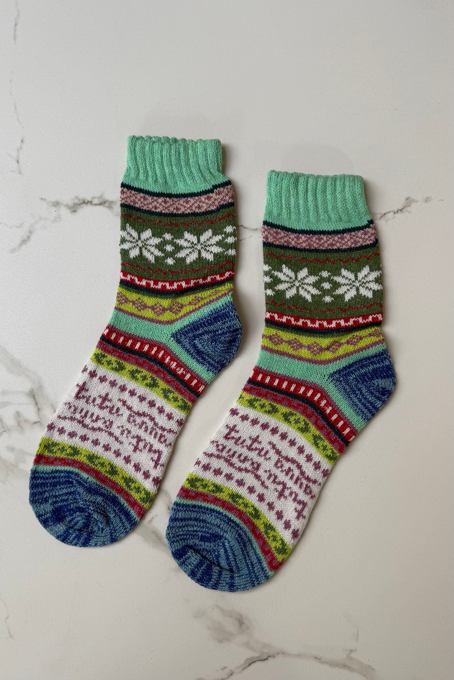 Fair Isle Wool Socks -Turquoise