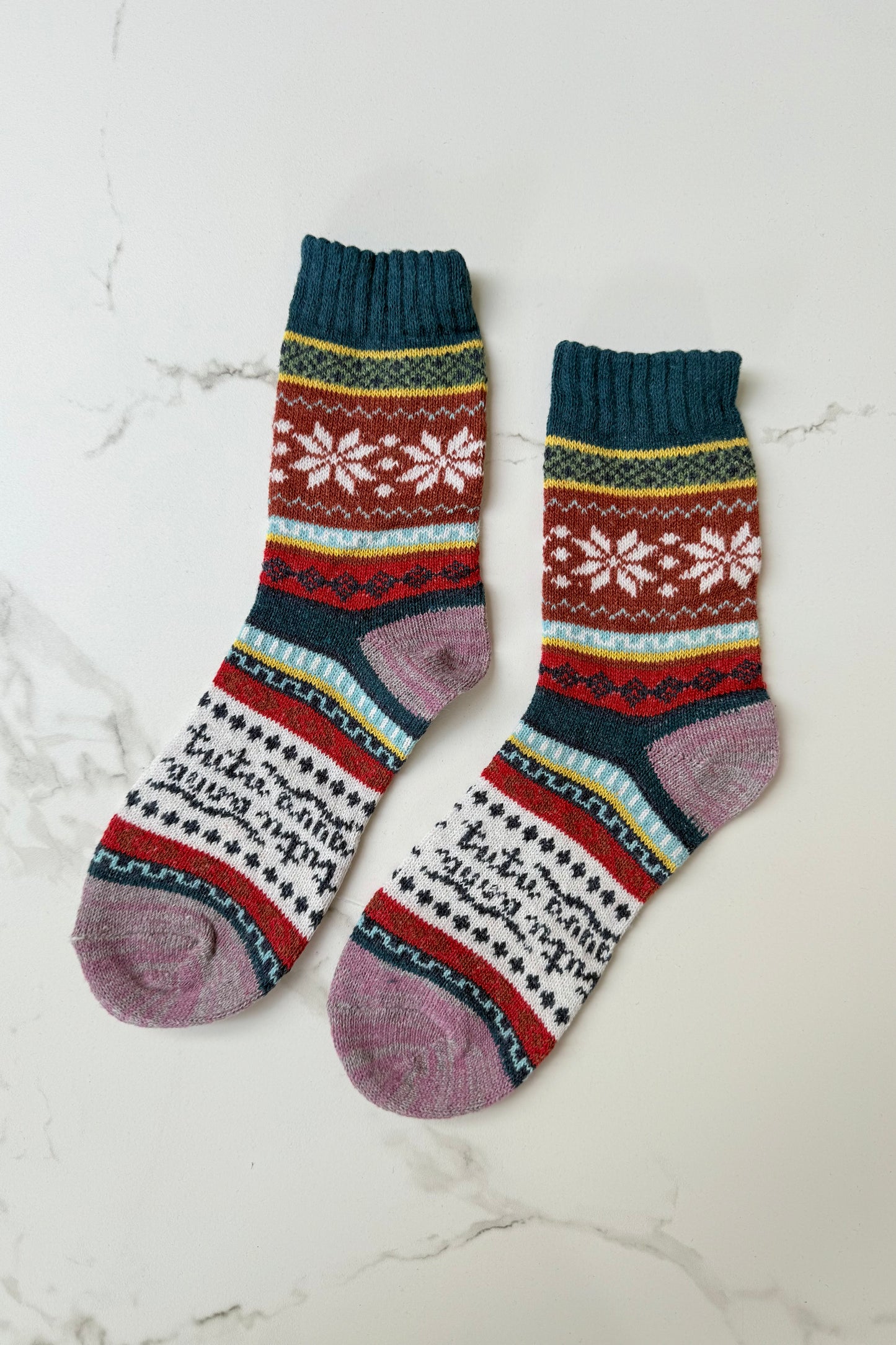 Fair Isle Wool Socks-Petroleum